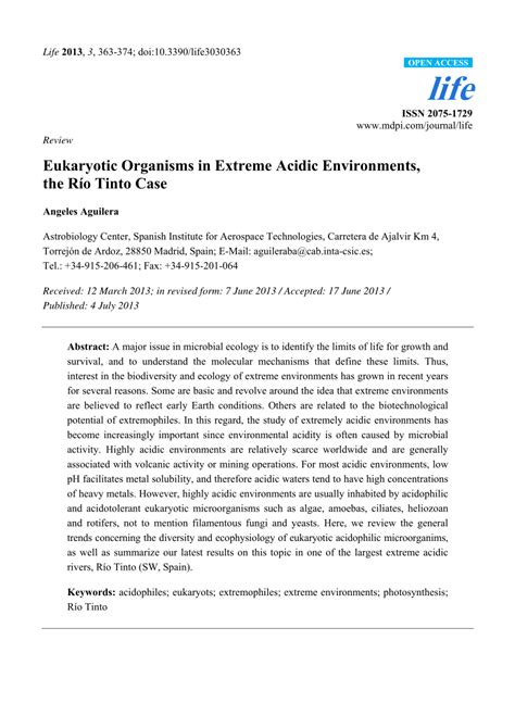 PDF Eukaryotic Organisms in Extreme Acidic Environments the Río