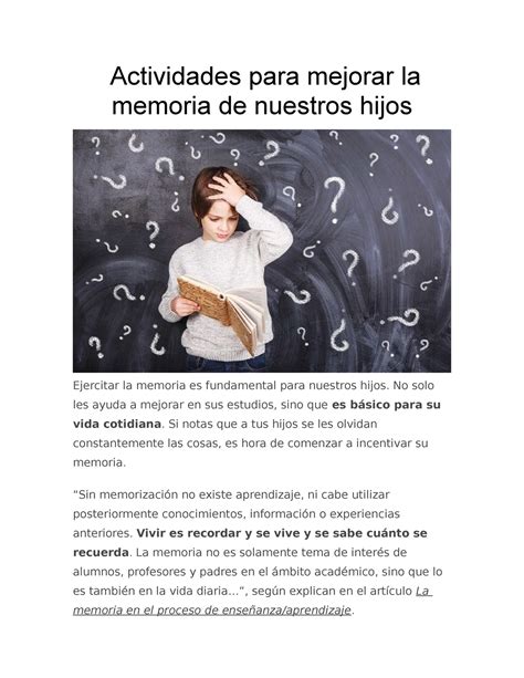 Actividades Para Mejorar La Memoria De Nuestros Hijos Actividades