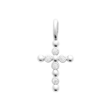 Pendentif Croix Perles Et Zircons Argent Rhodi