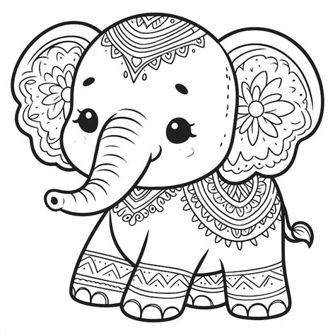 Dibujo Para Colorear Contorno De Dibujo Animado De Elefante Dibujado A