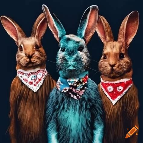 Group Of Rabbits Wearing Bandanas In An Artistic Style On Craiyon