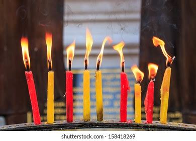 Lighting Prayer Candle Offering Sacrificial Memorial Stock Photo