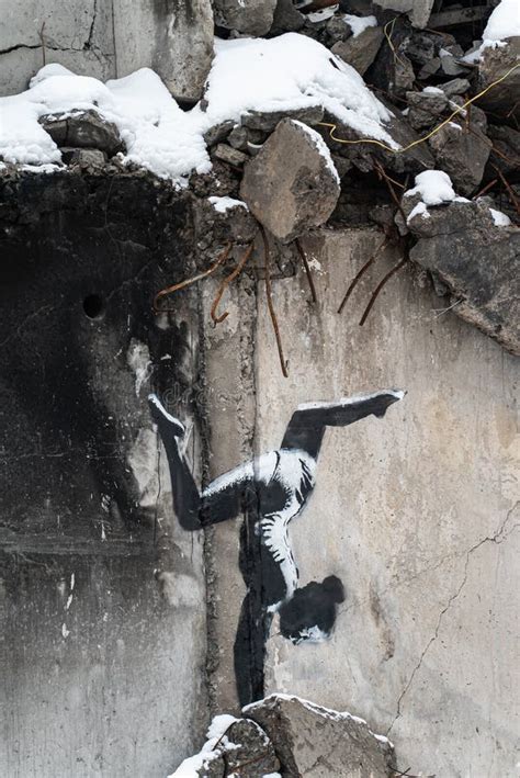 Ukraine Borodyanka Banksy Graffiti On The Wall Editorial Stock Photo