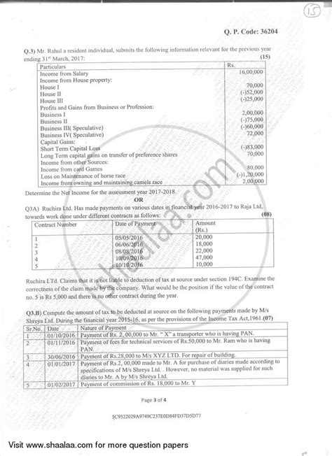 Taxation 3 Direct Taxes Paper 2 2017 2018 Bcom Accounting And