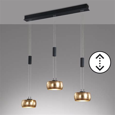 LED Pendelleuchte Höhenverstellbar Gold 3 Spots 100 cm x 20 cm