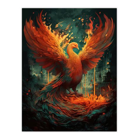 Majestic Phoenix Bird Concept Painting Blue Orange Red Mythical ...