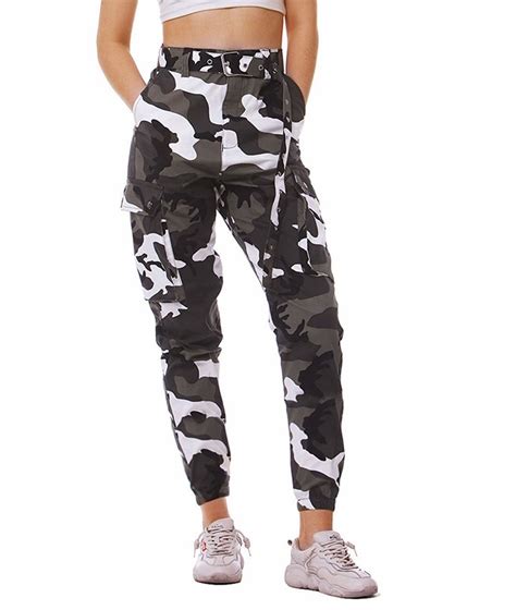 NEWISTAR Women Camouflage Camo Cotton High Waist Camo Zipper Trousers