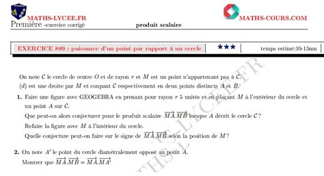 Maths Lycee Fr Exercice Corrig Maths Premi Re Sp Cialit Puissance D