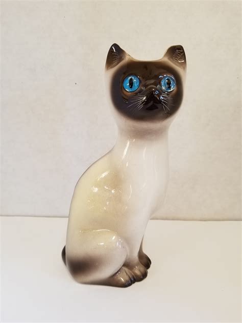 Vintage Ceramic Siamese Cat With Blue Glass Eyes Vase Planter Etsy