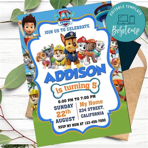 Paw Patrol Invitation Customizable Template Diy Bobotemp