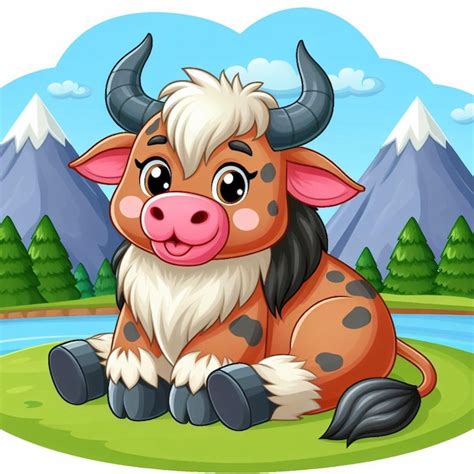 Premium Vector Cute Yak Vector Cartoon Illustration