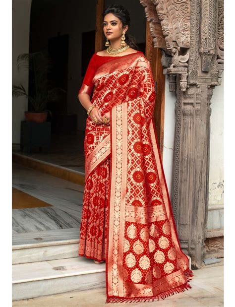 Red Banarasi Silk Saree At Indifeels Australia