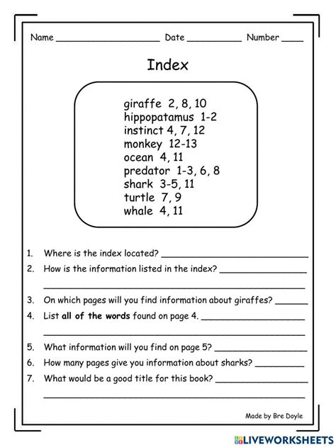 Using Index To Find Information Worksheet Online Exercise For