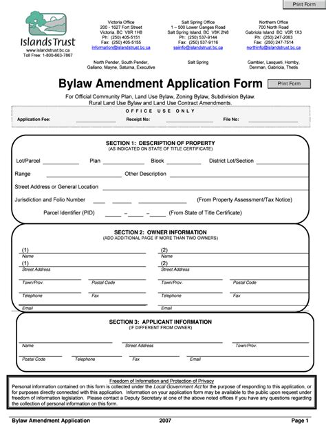 Fillable Online Islandstrust Bc Bylaw Amendment Application Form