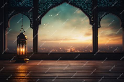 Premium Photo Islamic Mosque Lantern Crescent Window Ramadan Kareem