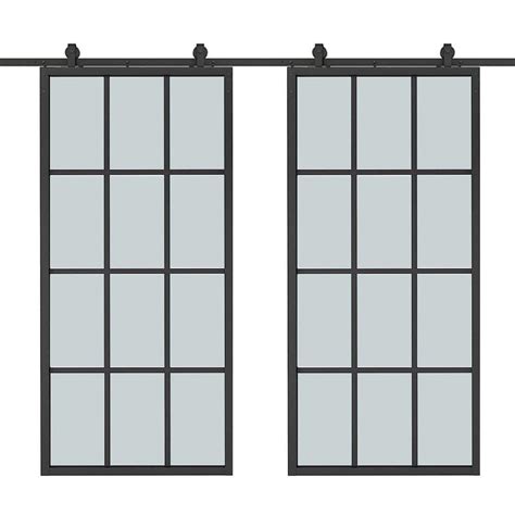 CALHOME 72 In X 84 In 12 Lite Frosted Glass Black Aluminum Frame