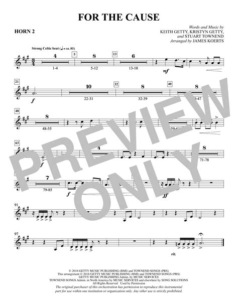 For The Cause Arr James Koerts F Horn 2 Sheet Music Keith And Kristyn Getty Choir