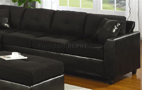 Microfiber & Faux Leather Contemporary Sectional Sofa 500735 Black