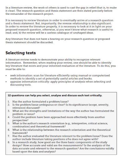 Sample Literature Review Outline In Word Google Docs Pdf