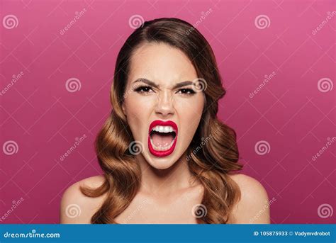 Angry Crazy Lady Screaming Isolated Over Pink Stock Image Image Of Adult Lovely 105875933