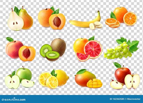 Realistic Fruits Icons Set Stock Vector Illustration Of Leaves