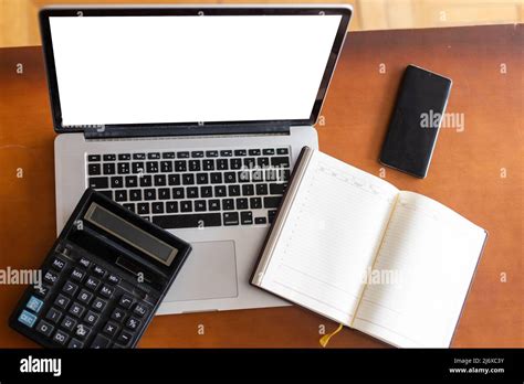 Workspace Desk Calculator Business Image Blank Screen Computer And