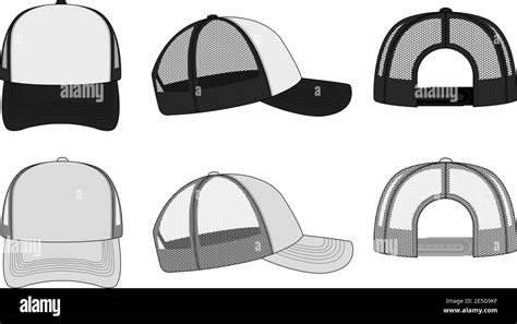 Trucker Cap Mesh Cap Template Illustration White Black Stock