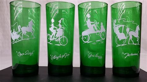 S Gay Nineties By Anchor Hocking Silhouette Tumblers A Bicycle