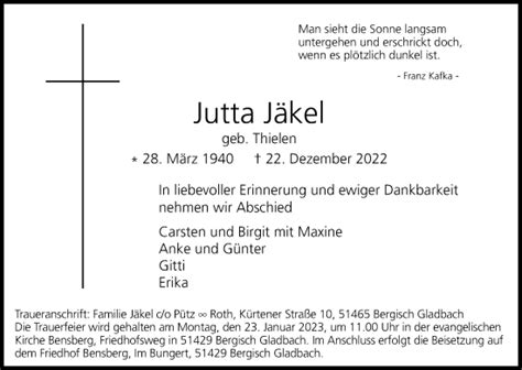 Traueranzeigen von Jutta Jäkel WirTrauern