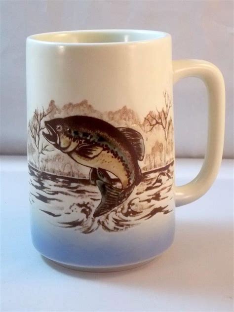 Mid Century S Otagiri Hand Painted Tall Coffee Mug Fish Bass