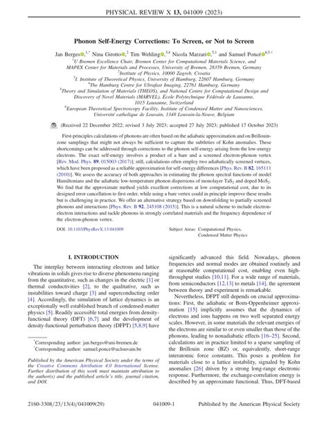 PDF Phonon Self Energy Corrections To Screen Or Not To Screen