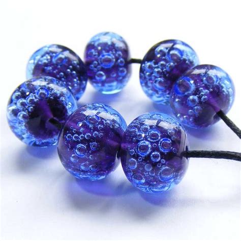 Handmade Lampwork Glass Beads Set Of 7 Amethyst And Blue Etsy Lampwork Glass Beads Glass