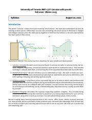 Mat Syllabus Pdf University Of Toronto Mat Y Calculus With