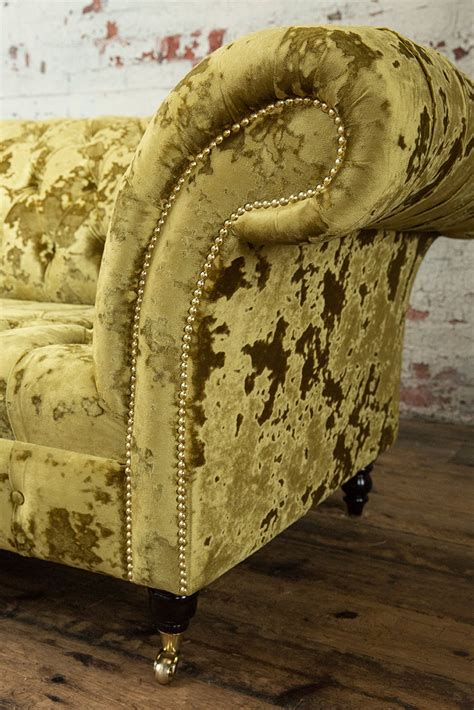 3 Seater Gold Crushed Velvet Chesterfield Sofa British Etsy