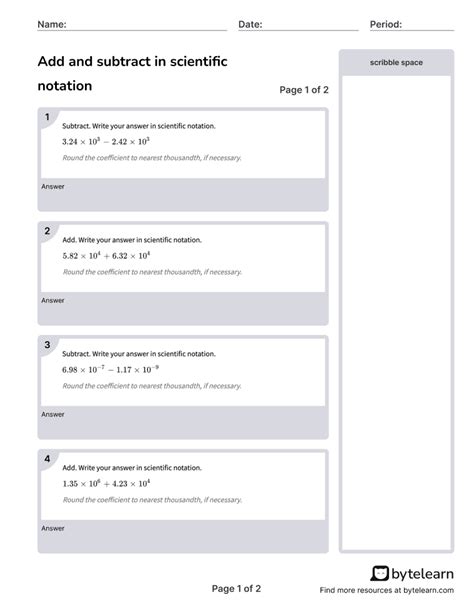 Add And Subtract In Scientific Notation Worksheets [pdf] 8 Ee A 4 Worksheets Library