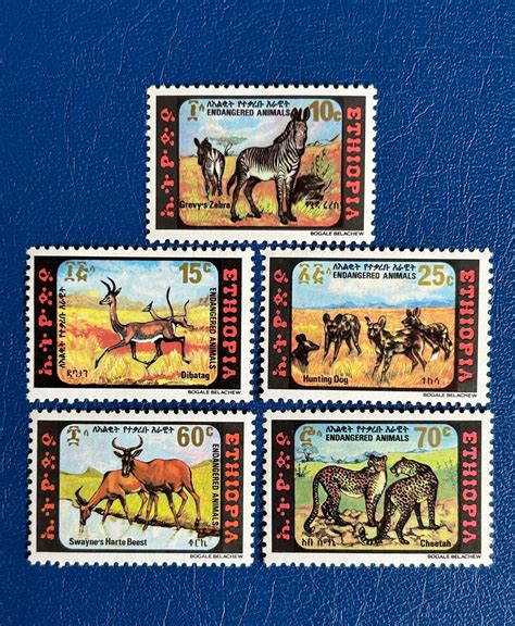 Ethiopia Original Vintage Postage Stamps 1980 Endangered Species For