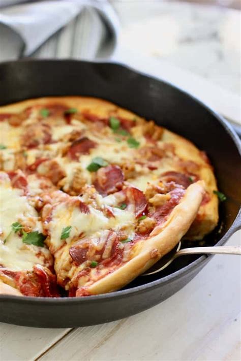 Restaurant Quality Pizza Made In Your Cast Iron Skillet Complete With Easy Dough Recipe This