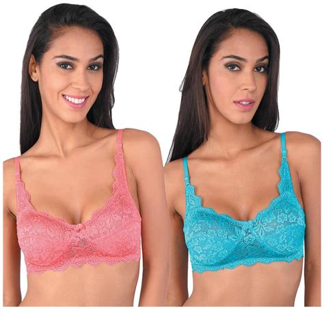 Buy Bralux Angeleena Carrot Turquoise Blue Lace Full Cup B Bra Size 32b Set Of 2 Online At Low