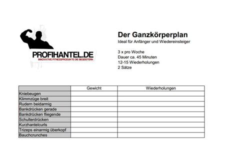 Ganzkörper Trainingsplan Zum Muskelaufbau Für Anfänger