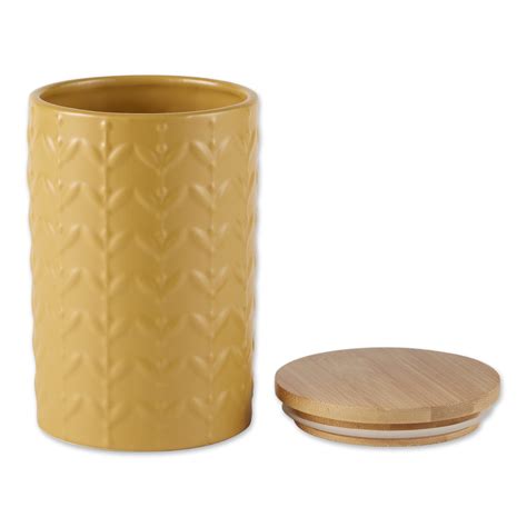 Honey Gold Matte Retro Vine Texture Ceramic Canister Set Of 3