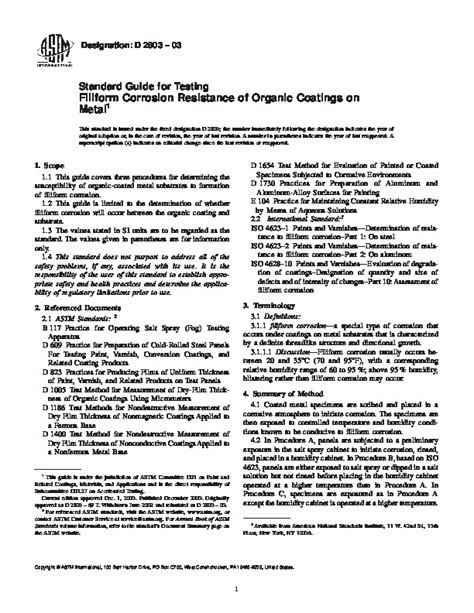 Astm D Standard Guide For Testing Filiform Corrosion Resistance Of