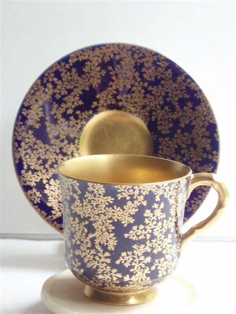 Royal Worcester Coffee Cup Saucer Cobalt Blue Gold C2829 C 1925 Tea