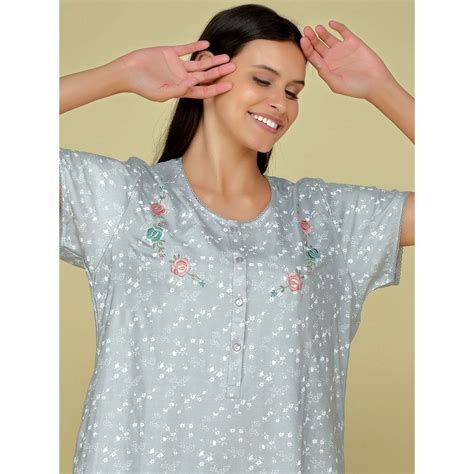 Velure Half Sleeve Nighty With Flower Print Grey Buy Velure Half