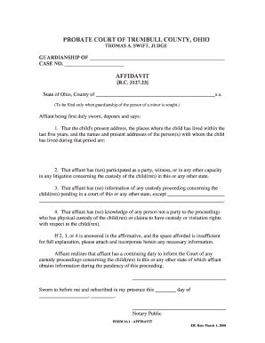 Fillable Online Trumbullprobate Standard Probate Form 16 1 Affidavit