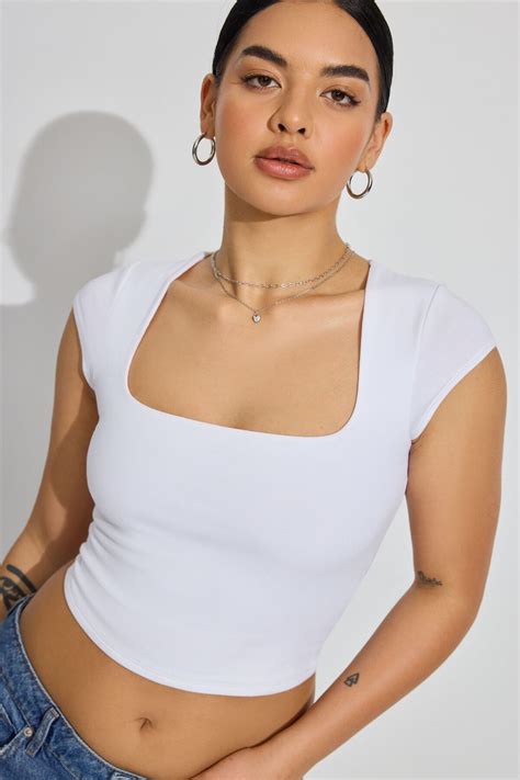 Portia Square Neckline Tee White In 2024 Short Sleeve Tops Outfits Top Outfits Square Necklines