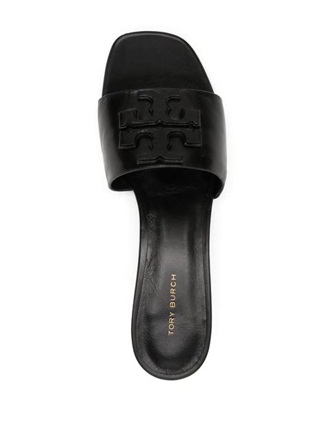 Tory Burch Ines Leather Logo Mule Sandals In Black Modesens