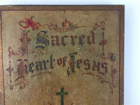 Vintage Sacred Heart of Jesus Painting on Wood Catholic Icon Plaque ...