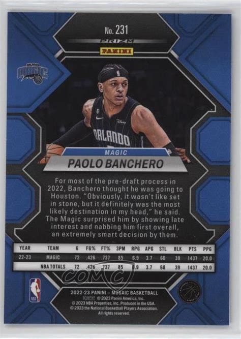 Panini Mosa Que Recrues R Actives Bleu Prizm Paolo Banchero