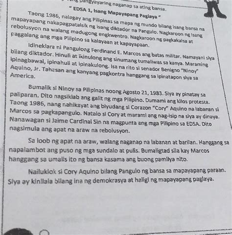 Ano Ano Ang Mga Pangyayari Bago At Matapos Ang Edsa Brainly Ph