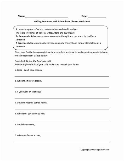 Identifying Phrases And Clauses Worksheet